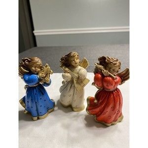 Set of 3 Vtg Italy A Lucchesi Angels Red White Blue Instruments Figurines Signed